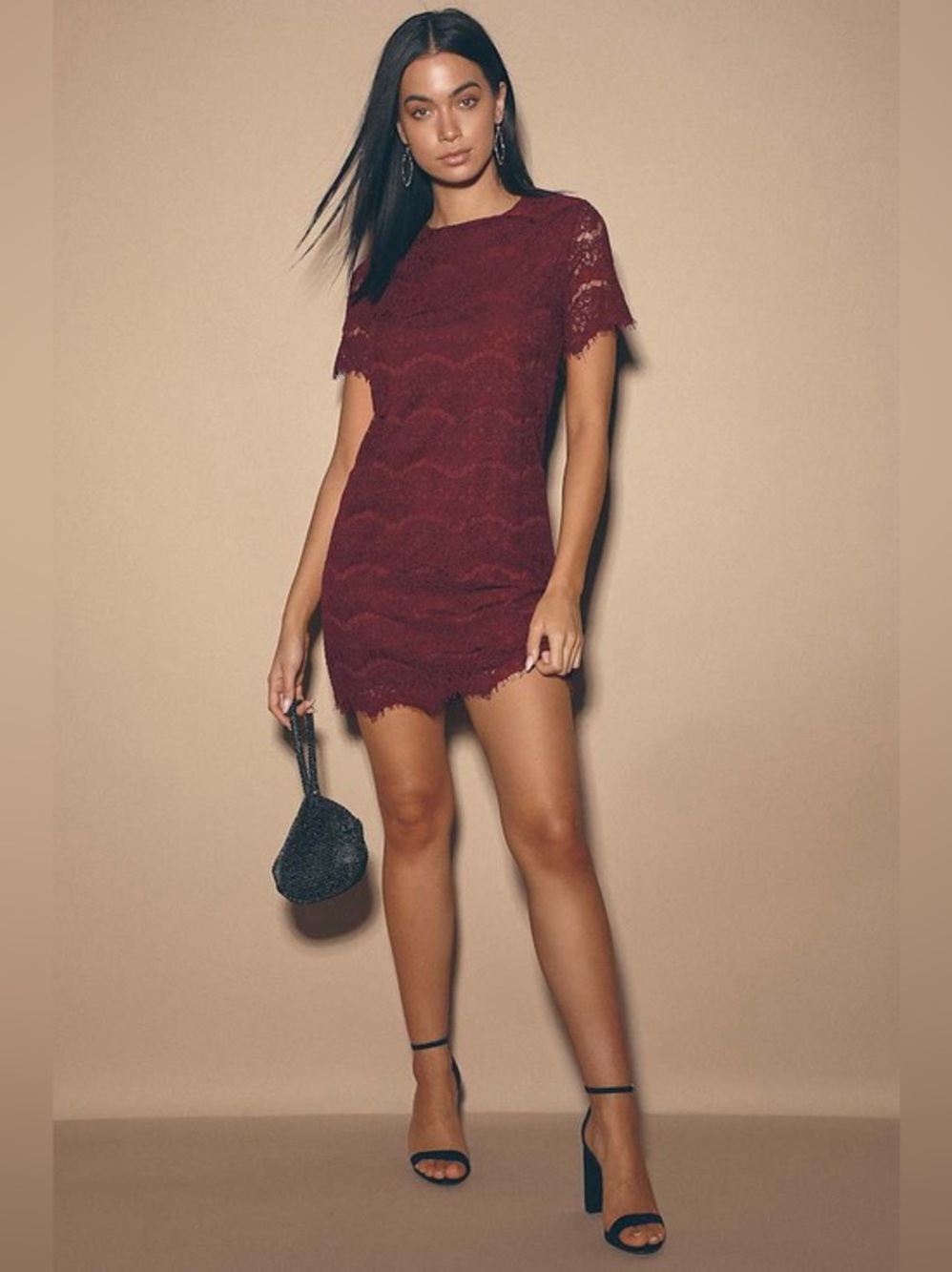 Lulus Take Me to Brunch Burgundy Lace Shift Dress